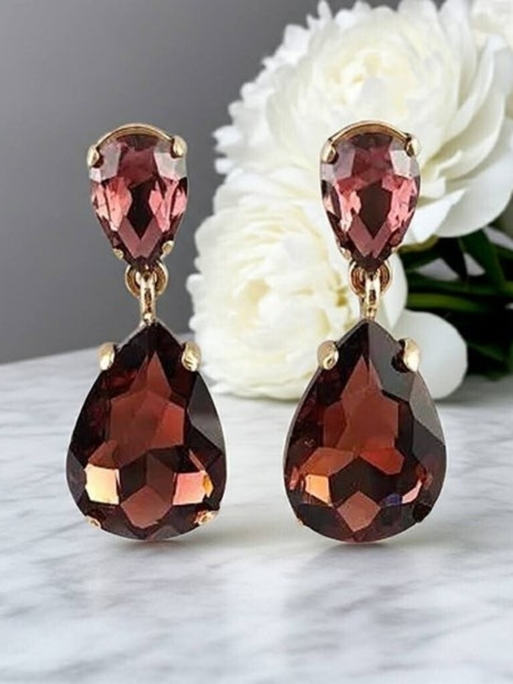 NWOT Burgundy Teardrop Crystal Drop Earrings